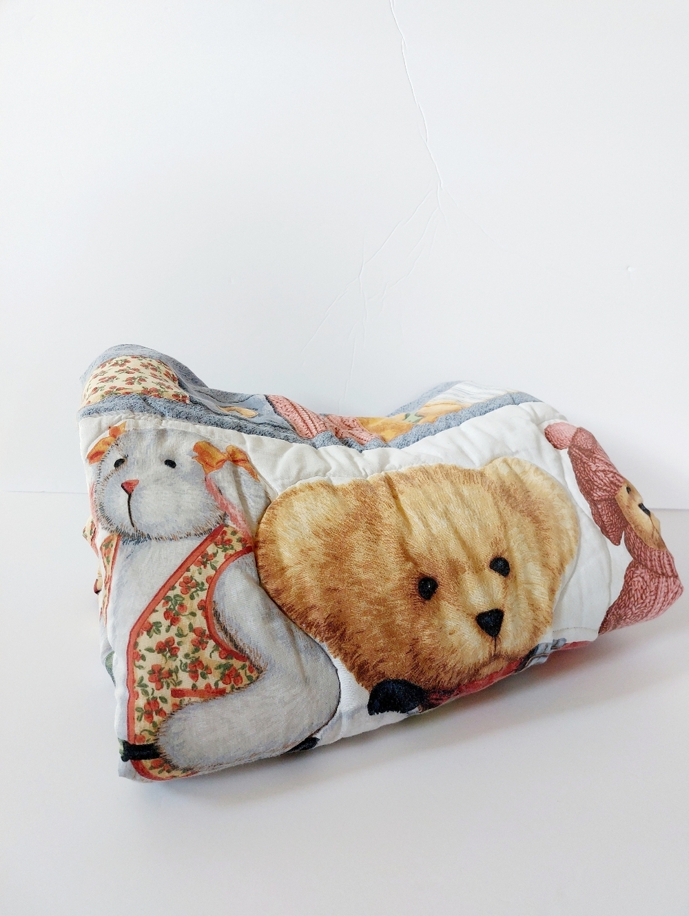 Blue Jean Teddy Bear Comforter Blanket Vintage 80s/90s Nursery Decor Cottagecore